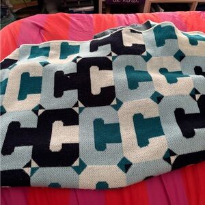 BaubleBar Teal, Navy, Cream Knit Throw